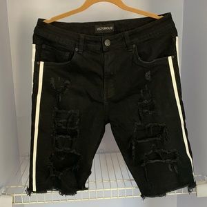 Victorious Men’s track stripe premium denim shorts.